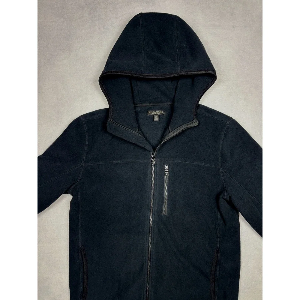 Banana Republic‎ Arctic Fleece Hoodie Mens Medium Black Zip Pocket 654520 M